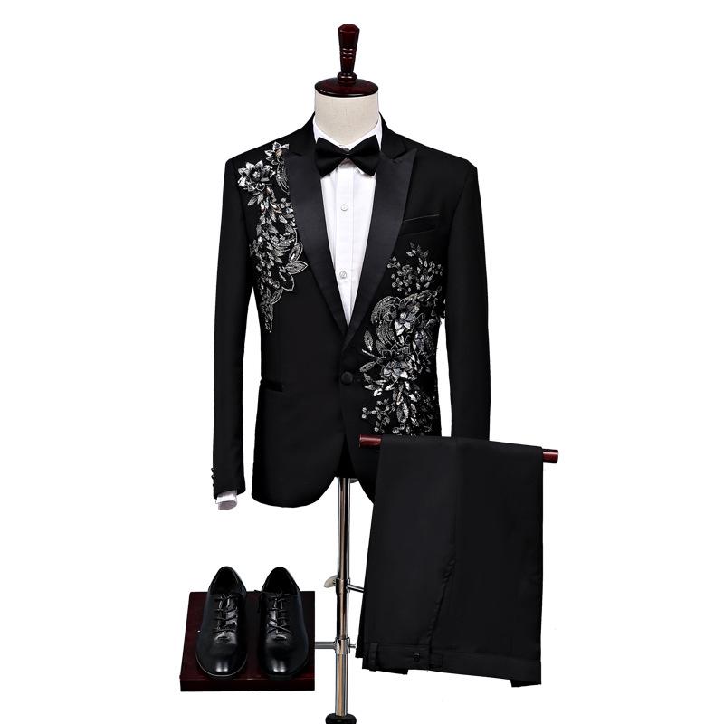 Men's 3D Flower Patchwork Suit Set - Formal Wear for Chorus, Singers, and Art Exams