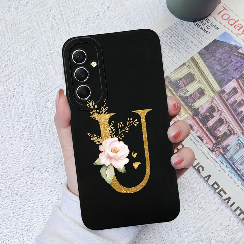 Phone Case For Samsung Galaxy A34 A33 A32 Elegant Rose Letter Soft Liquid Silicone Sqare Back Cover For Samsung A 34 33 32 Shell