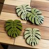 Monstera Coaster Green Leaves Drink Mat Wooden Turtle Leaf Tropical Coaster for Hawaiian Luau Tiki Bar Beach Table Decoration