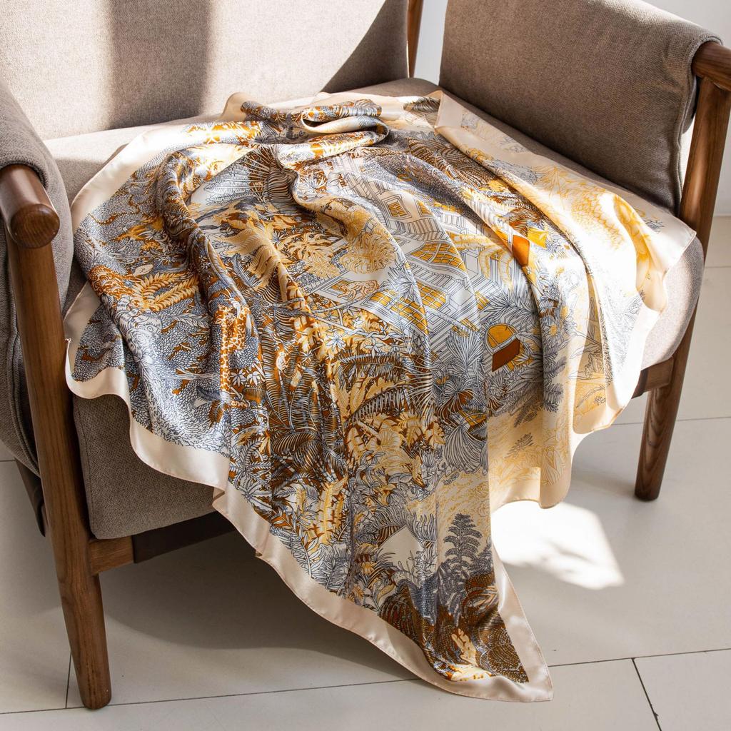 90 * 90CM Temperament Simulation Silk Scarf Spring Matching Shirt Printed Scarf Small Square Scarf Women