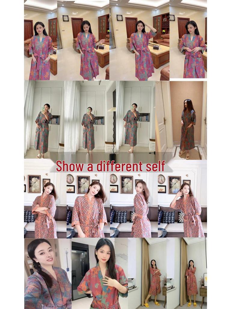 Pure Cotton Double Layer Gauze Bathrobe - Class A Spring/Summer, Thin, Water-Absorbent, Quick-Drying Yukata for Couples