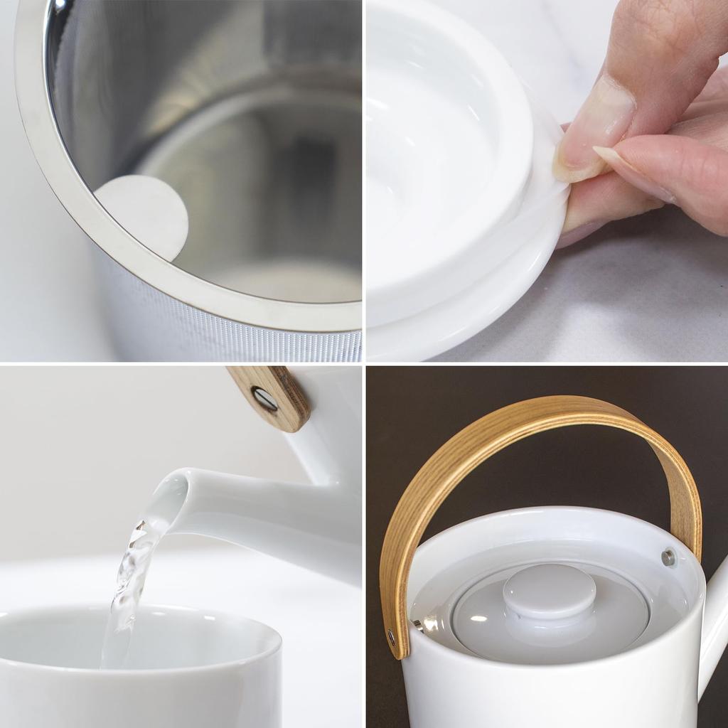 Smith & Shoe Arrosoir White Porcelain Teapot with Strainer, Ceramic Teapot (1L)