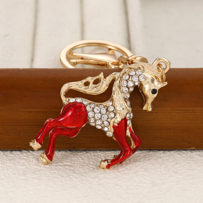 

Креативный мультяшный брелок-подвеска в виде лошади со стразами, кольцо для ключей автомобиля, украшение для рюкзака, подарок красный