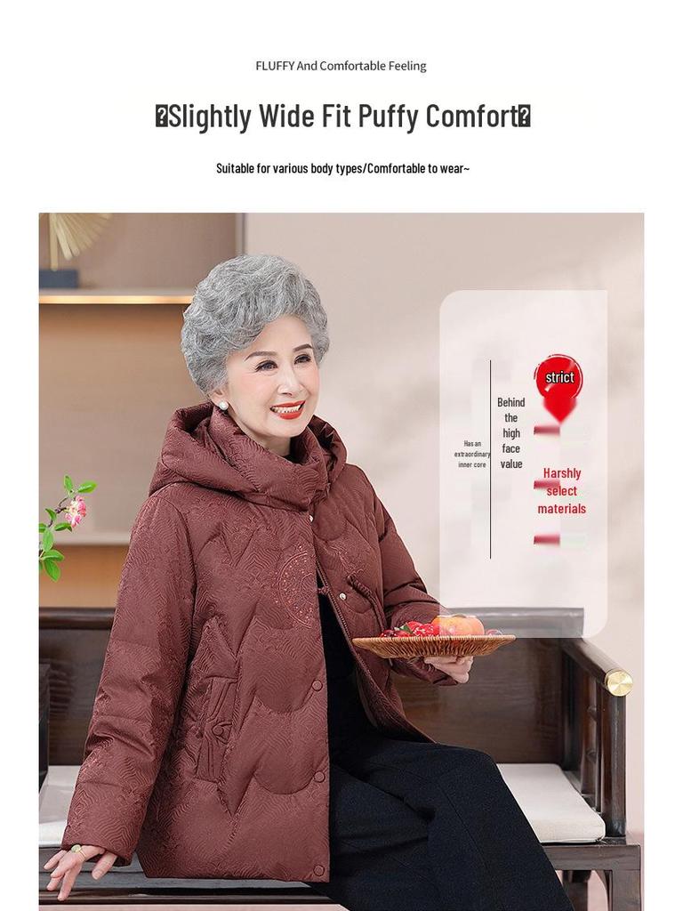 Modern Chinese-Style Hooded Down Jacket for Women: Winter 2025 Trend for Middle-Aged and Elderly