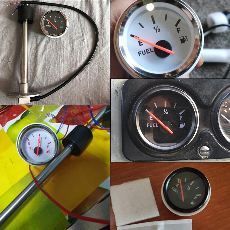 100-500mm Stainless Steel Marine Fuel Level Gauge Sensor Fit Boat Car Fuel Level Gauge Meter 0-190 ohm with Red Backlight 9-32V