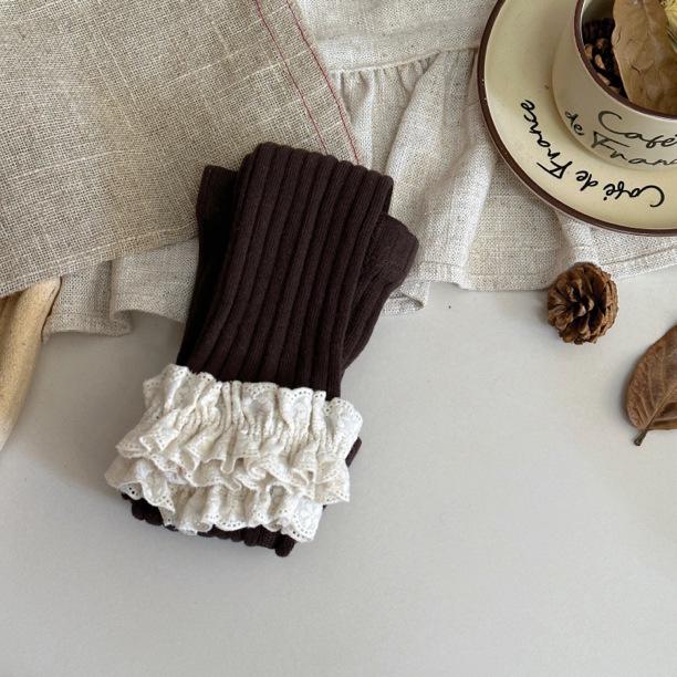 

Девичьи леггинсы с широкой полоской и кружевом в корейском стиле для весны/осени XL (110-120cm) кофейный