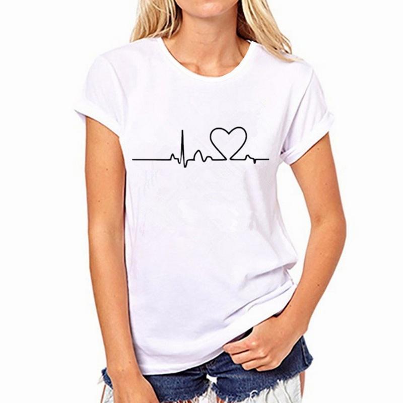 

Женщины Футболки Повседневная любовь печатные топы короткий рукав