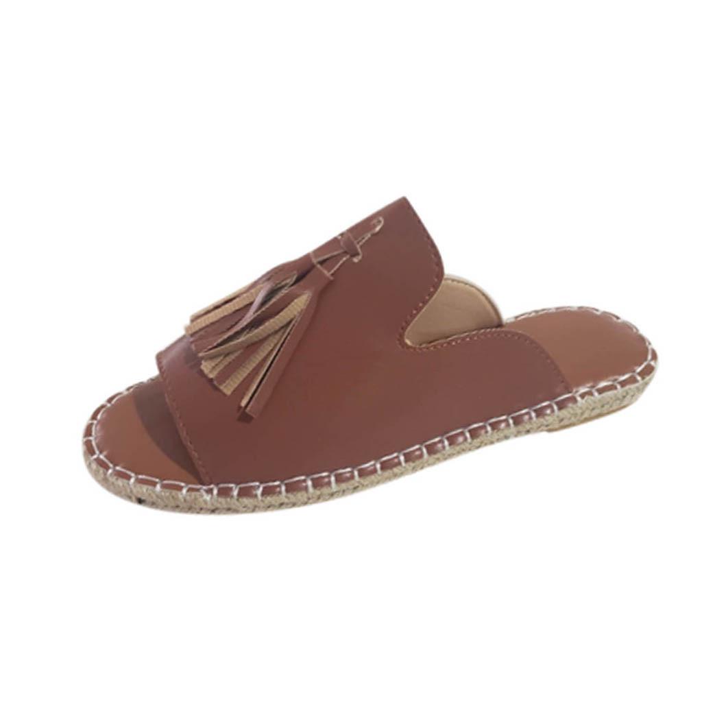 Women's Ladies Fashion Casual Flat Fringe Shoes Slippers Peep Toe Sandals