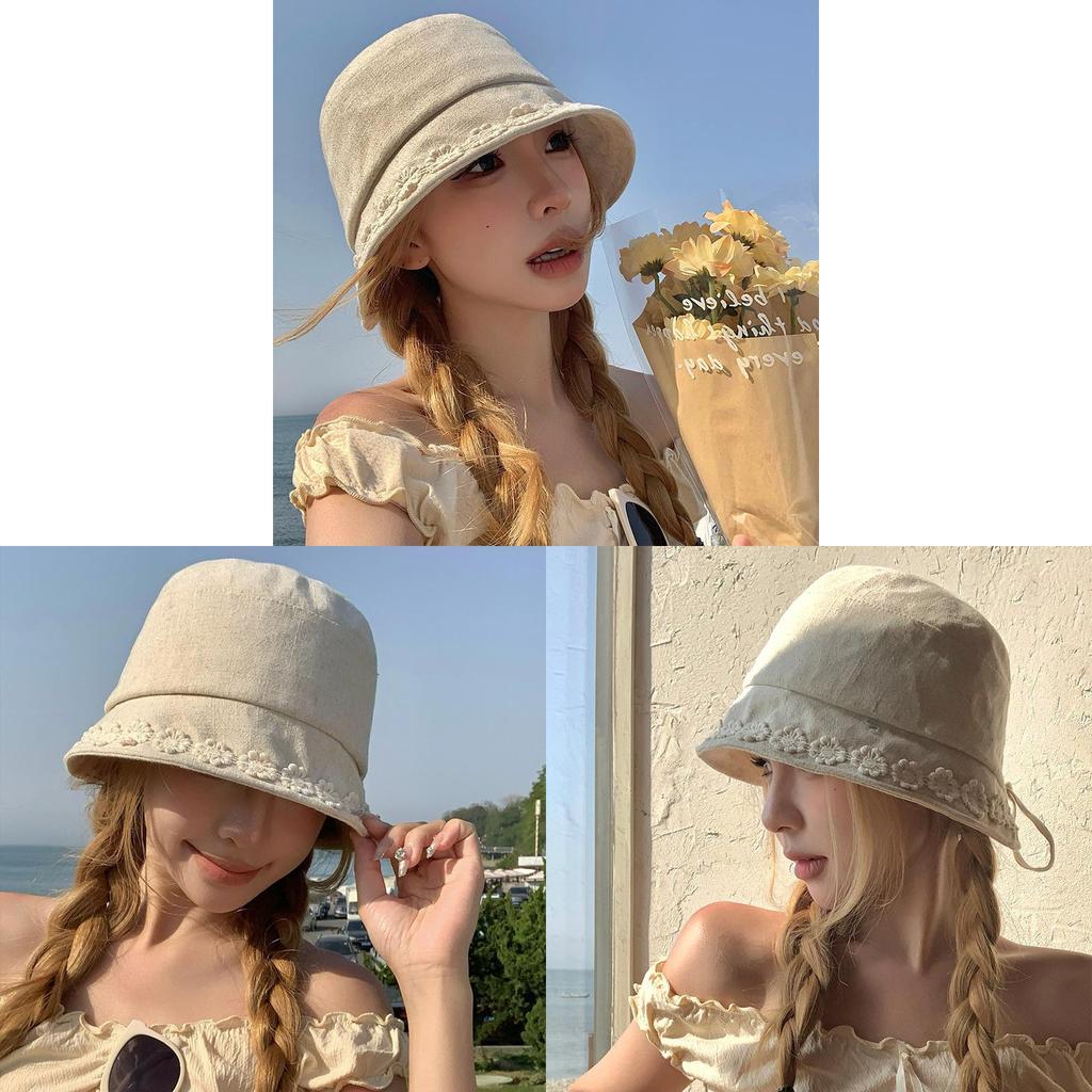 Cotton Linen Summer Embroidered Sun Hat For Women With Breathable Design