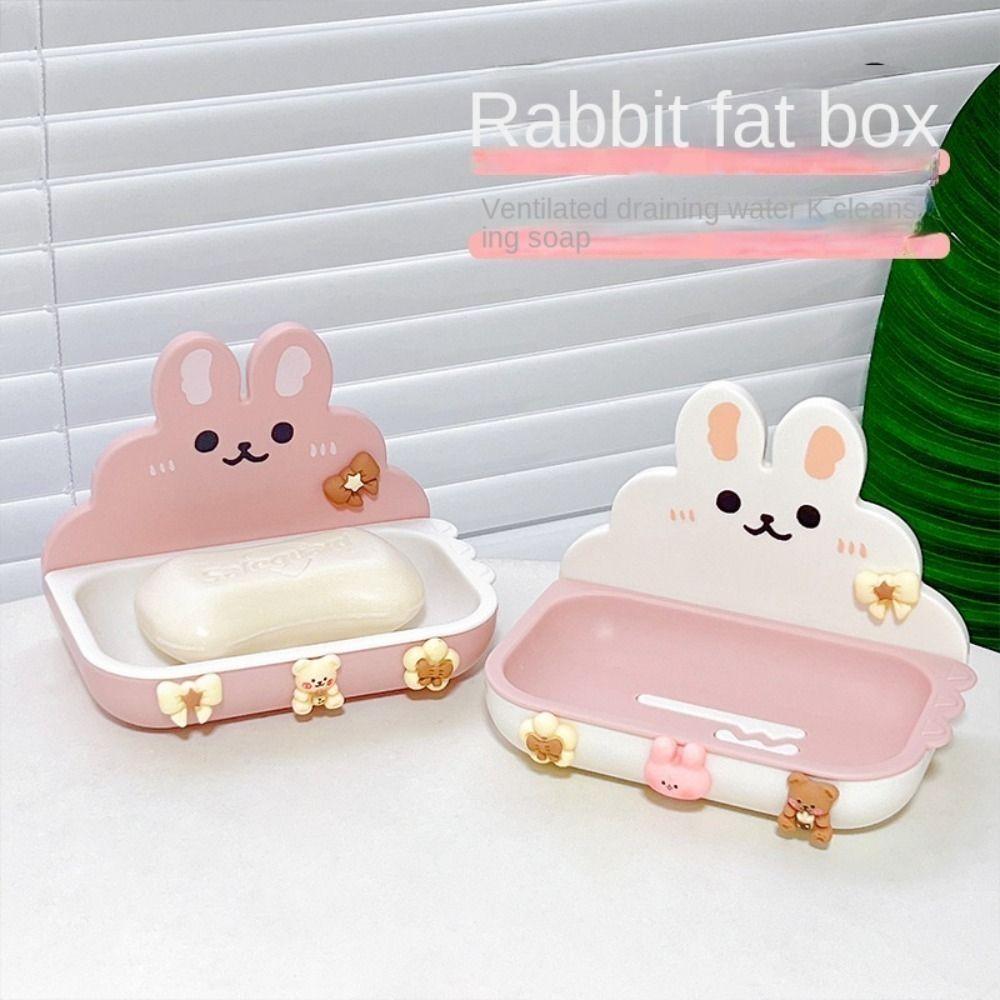 With 3D Paster Punch Free Soap Rack Cartoon Rabbit Soap Storage Tray  Counter Top
