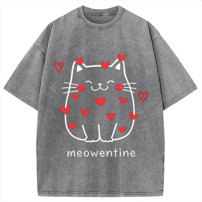 Lustiges Valentinstags-Kätzchen Washed T-Shirt Unisex Paar T-Shirts Sommer Kurzarm Reine Baumwolle Schwergewicht Tuniken