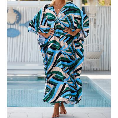 Damska sukienka typu boho cover up, plus size kontrastowa, luźna, na wakacje, na plażę, kaftan
