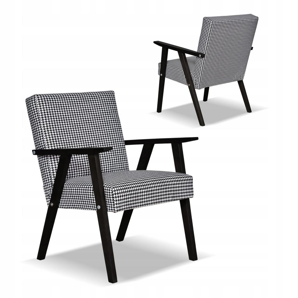 Fotel PRL zestaw retro vintage SOLER Family Meble Pepitka czarno - biała