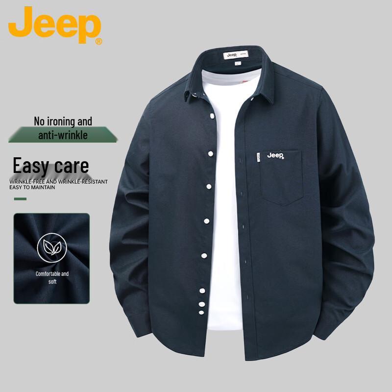 JEEP Unisex Retro Solid Color Long Sleeve Casual Shirt M