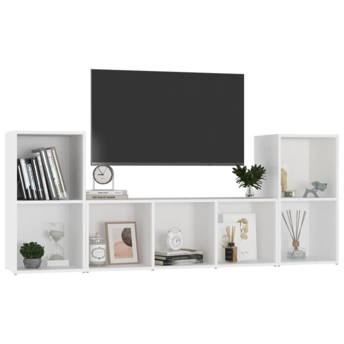 VidaXL Ensemble de meubles TV, 3 pcs Blanc Aggloméré.