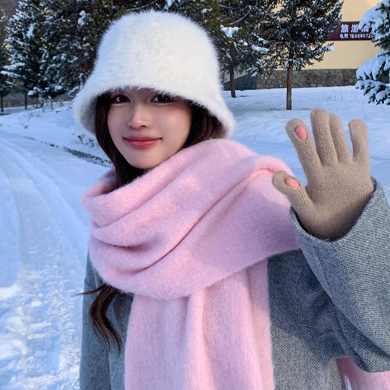 New soft waxy mohair solid color scarf women's winter versatile thickened imitation cashmere shawl Korean warm scarf tide