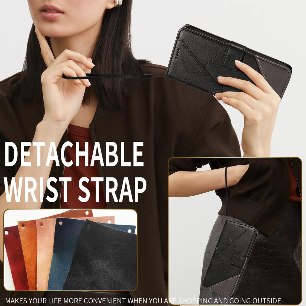 Skórzane etui dla Motorola Moto G56 5G, portfel z geometrycznym wzorem linii, pokrowiec na telefon z paskiem na nadgarstek