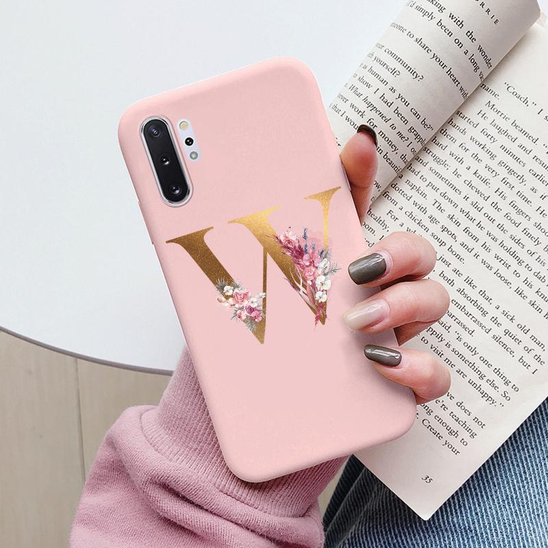 For Samsung Galaxy Note 10 Note10 Plus Case Flower Gold Letter A Z Shockproof Soft Silicone Phone Cover For Samsung Note 10+ Bag