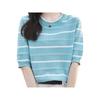 Volen Summer Knit Women's Short-Sleeve Crew Neck Top Cotton Stripe Knit Sweater - Relaxed Fit for Summer, Commuting, and School