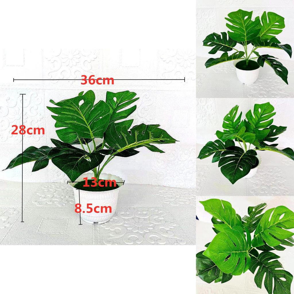 Artificial Green Plant Pot With 9 Turtleback Leaf Faux Foliage For Home Decor And Photography