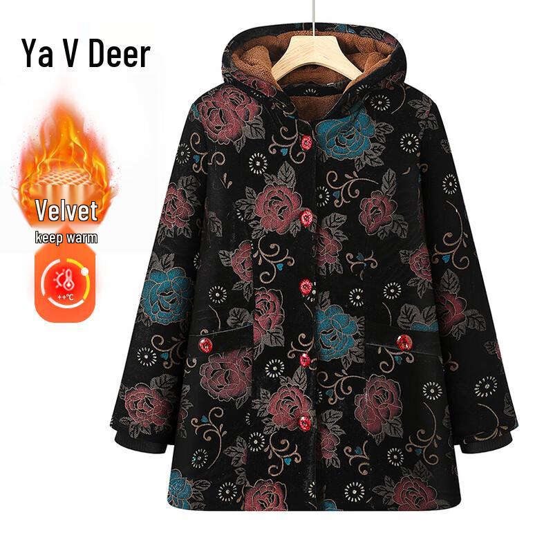 

Yalu Elderly Women s Thickened Hooded Winter Cotton Jacket 2XL