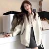 Women's Short White Fleece-Lined Baseball Jacket - High-End Korean Style, New Autumn/Winter 2025 Arrival