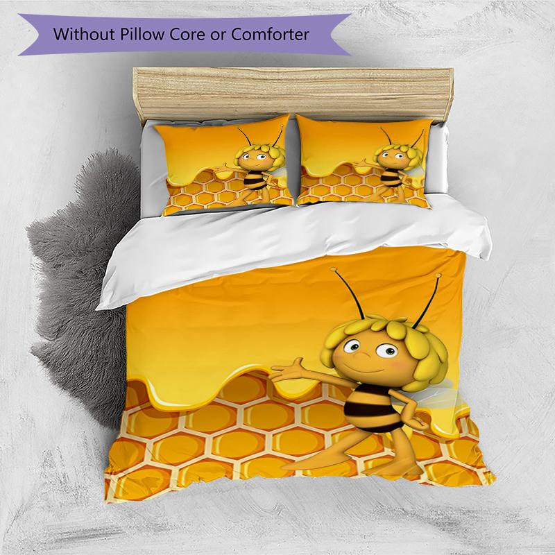 3pcs Maya the Bee Pattern Bedding Set Duvet Cover Set Includes Duvet Cover &pillowcases, Perfect All Season Bedroom Decoration & Gift