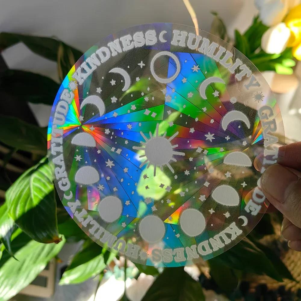PVC 3D Regenbogen Sonnenfänger Wandaufkleber Katze Bär Raumschiff Planet Sonnenfänger Selbstklebende Fensteraufkleber Zimmer Heimdekoration