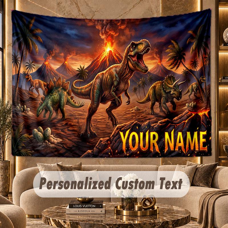 Dinosaur (257) Theme Personalized Tapestry Custom Name Text Wall Hanging Tapestry Home Background Decoration