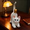 Cat Stretching Statue Resin Cat Figurine With Bell On Tail Outdoor Animal Sculptures For Yard Entryway Desk Living Room Balcony