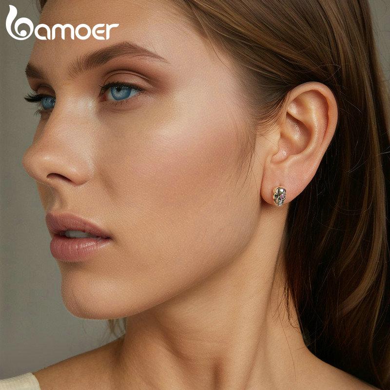 WOSTU Boucles d'oreilles à tige en argent sterling 925 avec tête de mort - Style vintage personnalisé - Bijoux fins pour femmes