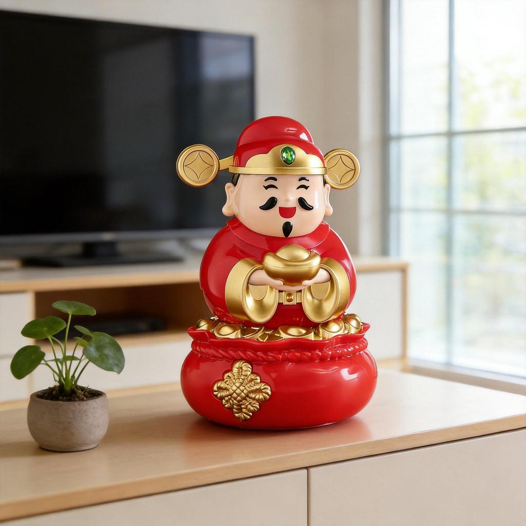 2026 Solar-Powered God of Wealth Shaking Head Ornament – Car, Office, Home Gift for Attracting Wealth
