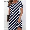 2026 Sommerkleider Damen Mode Gestreiftes 3D-Druck Kurzarmkleid Lässig Elegant Damen Lockeres Kleid