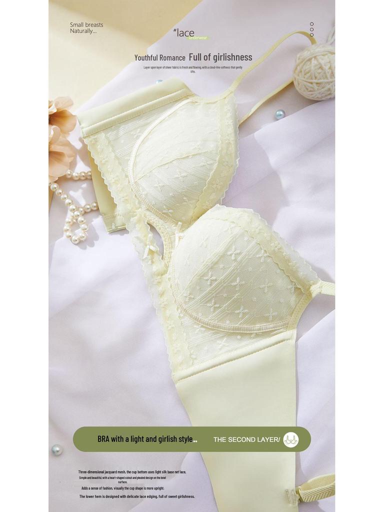 Retro Lace Underwire-Free Bra: Breathable, Comfortable, Summer Style for Small Chest, Thin Cup