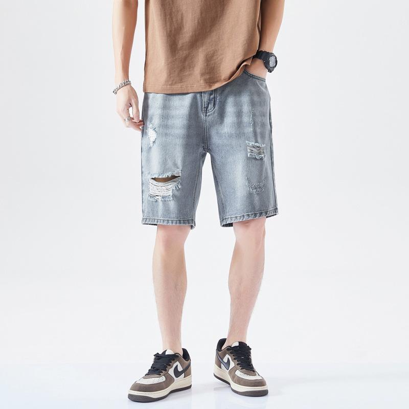 Ripped Denim Shorts Men's Summer Thin Loose Elastic Waist Casual Pants Men's Summer Five-point Pants Men's Summer