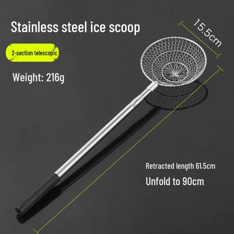 Telescopic Aluminum Ice Fishing Rod with Bait Holder and Metal Sieve Spoon