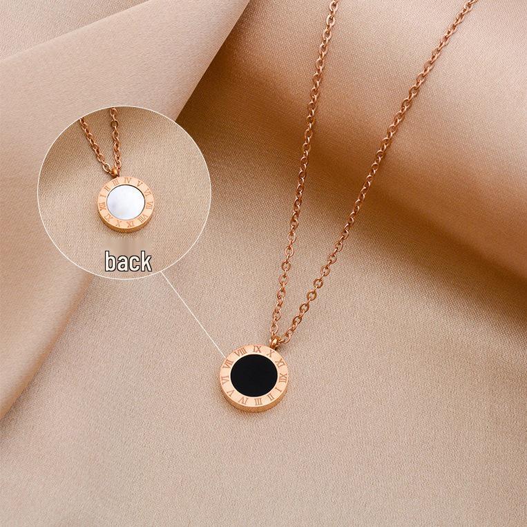Women's Black & White Roman Numeral Titanium Necklace Set – Double-Sided, High-End, Non-Fading Fashion Clavicle Chain.