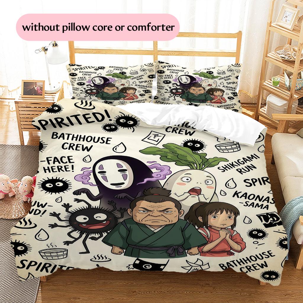 Retro Spirited Away Pattern Bedding Quilt Set Home Decoration Gift (1 * Duvet Cover + 2 * Pillowcase Without Core)