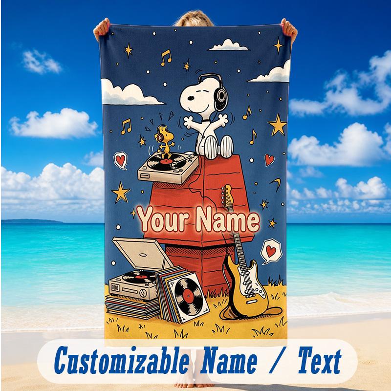 Beach Towel Custom Name Text, Quick Dry Large Towel For Beach HomeSnoopy Peanuts