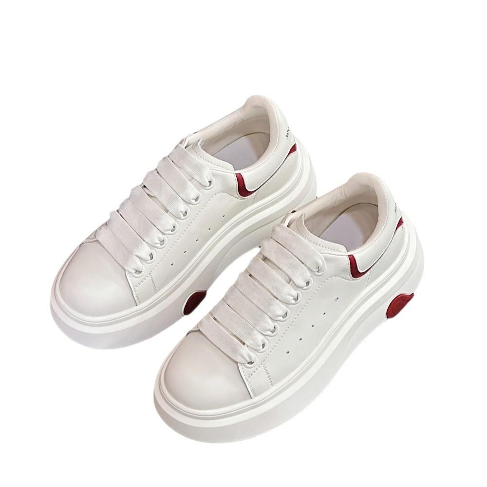 Leather retro little white shoes women's 2025 spring new love McQueen versatile thick-soled heightening casual sports board shoes