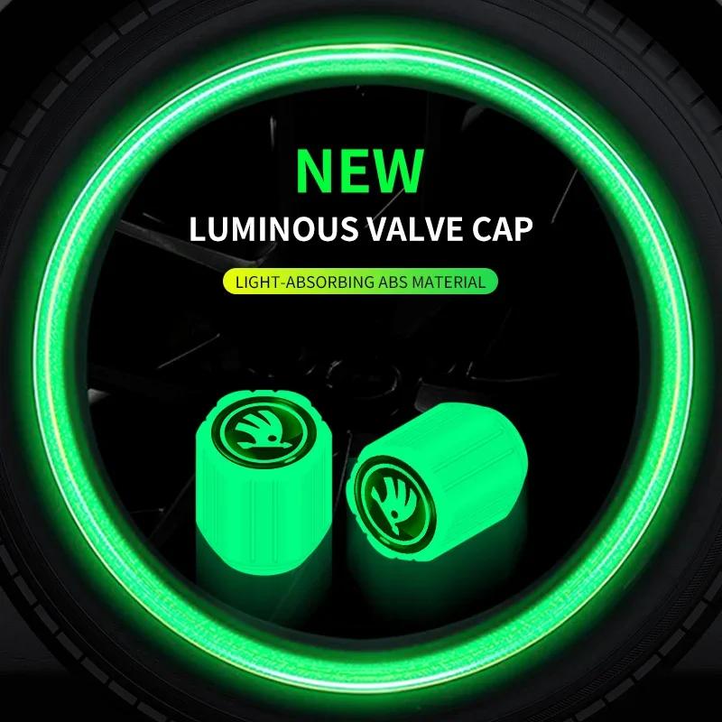 Car Luminous Tire Valve Cap Air Nozzle Cover for Skoda Fabia 2 Octavia 3 Rapid Superb Accessories Led Luggage Yeti A5 A7 Styling WL5