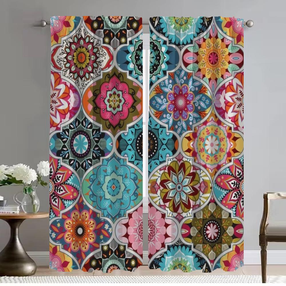 Bohemian Flower Pattern Curtains for Living Room Curtain for Room 2 Panel Partition Shades Home Interior Curtains Kitchen Camera
