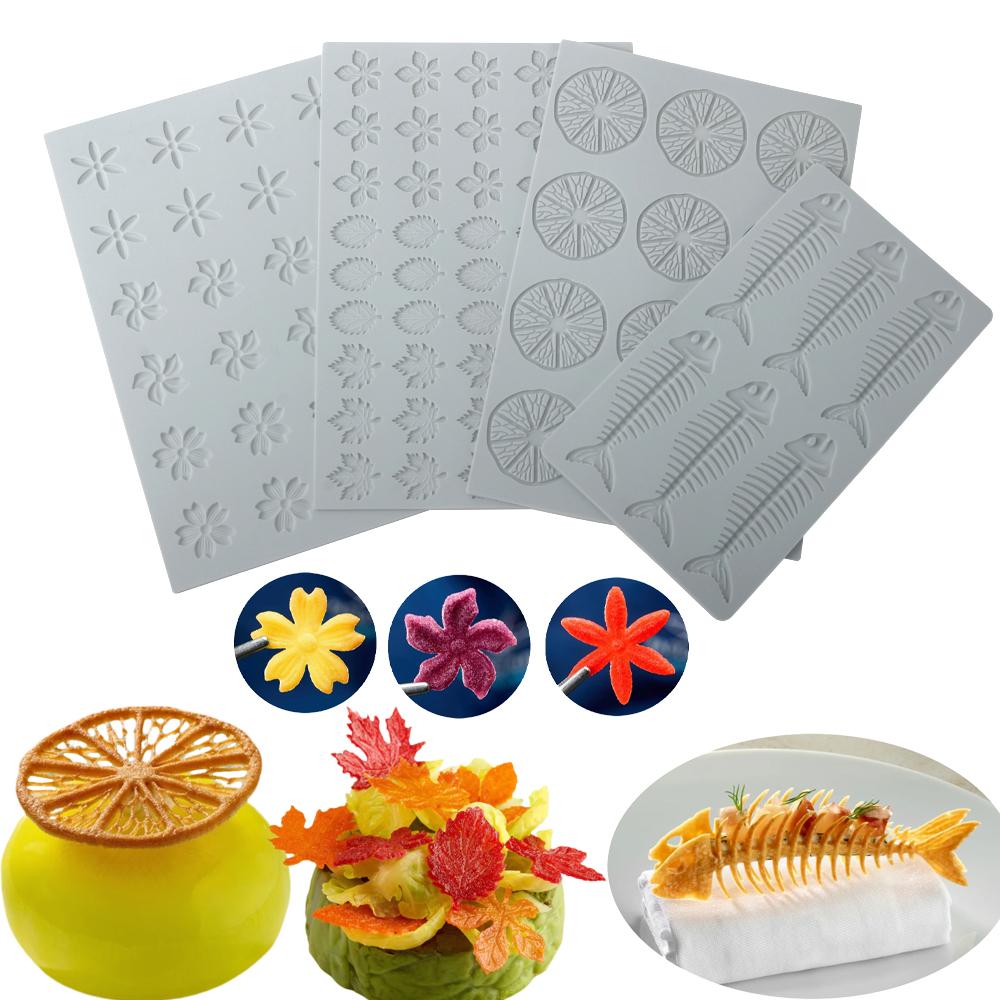 Fish Bone Silicone Mold Maple Leaf  Flower Fondant Lace Mat Molecular Gastronomy Chocolate Crisp Baking Mold