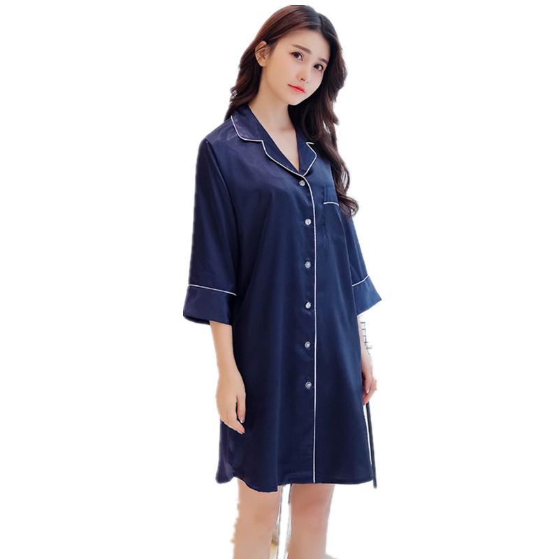 Han Yatong Women's Seven-Sleeve Summer Nightgown - Loose, Sexy, Korean-Style Silk Pajamas