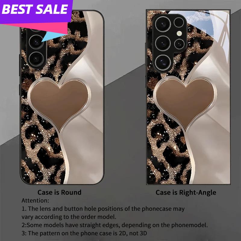 Coque de téléphone en verre motif léopard en forme de cœur adaptée pour Samsung pour galaxy S26 S25 S24 S23 S21 S20 FE Ultra Plus 5G anti chute