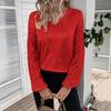 Women Tops V-Neck Lantern Long Sleeve Pullover Tops Loose Fit Solid Color Shiny Sequins Party Blouse Streetwear