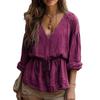 2025 New Autumn and Winter Women's Fashionable Casual V-neck Long-sleeved Loose Solid Color T-shirt Tops