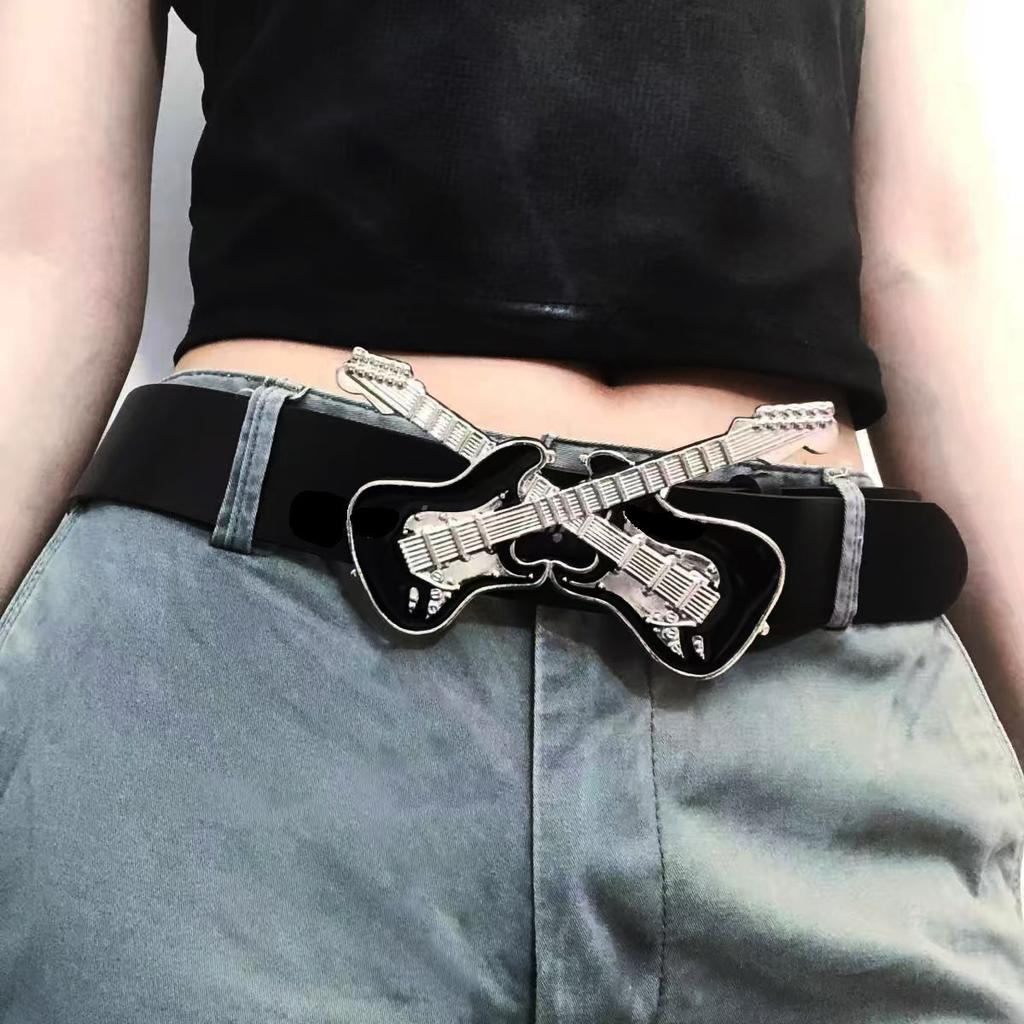 Jeans Belt Women'S Decorative Casual Belt Guitar Buckle Rock Punk Simple Belt