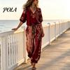 Pantaloni a vita alta regolabili Set estivi da 2 pezzi per donna, Stampa floreale Manica a sbuffo 3/4 Stile bohémien da resort Vestiti Top con scollo a V e abbinamento