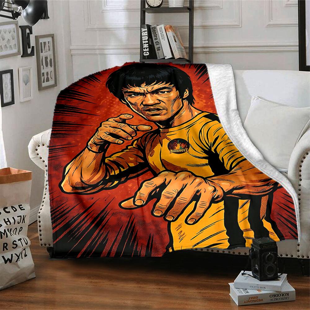 1Pc Kung Fu Legend Bruce Lee Flannel Blanket, Soft And Comfortable, Casual Warm, Camping Travel, Christmas, Halloween Xmas Gift N1240
